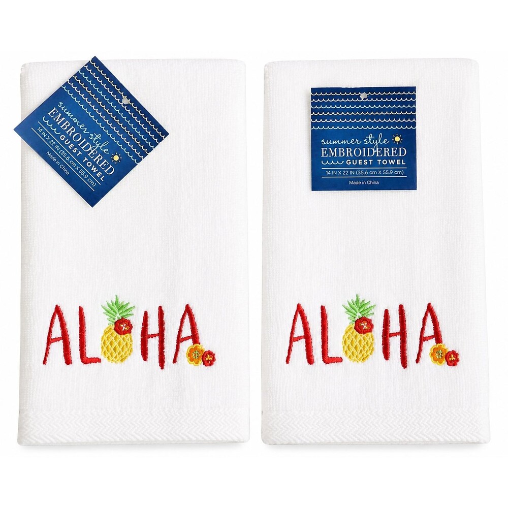 Aloha Pineapple Hand Towels Embroidered Guest Bath Beach Summer House Set of 2